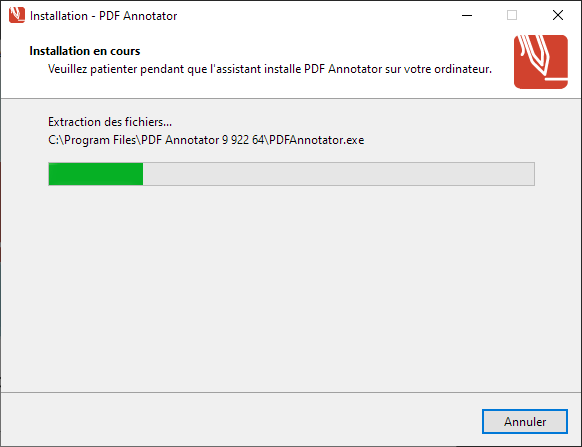 L'installation de PDF Annotator est en cours d'exécution